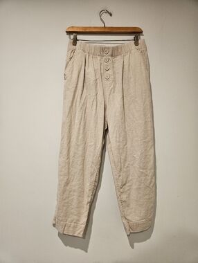 LOFT Women's Light Cream Button-Front Cropped Pants, Size MP